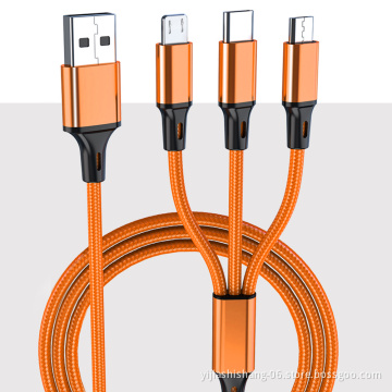 New Nylon Material Phone Charging Cable Usb 3-in-1 High Quality Multi Charge